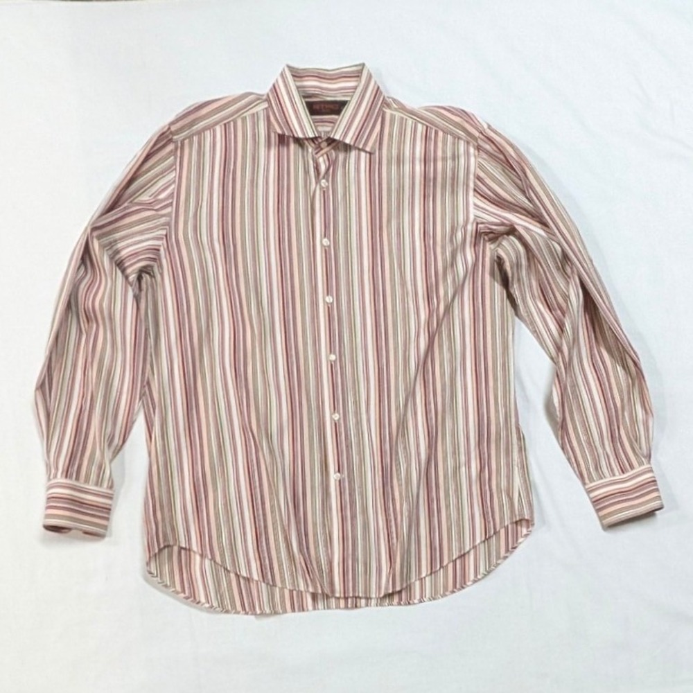 Etro Milano Mens Striped Button Down Shirt Multi Color Made in Italy Size 42